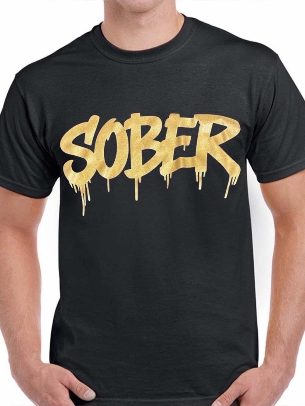 Gildan Black Tee with Gold "SOBER" Graffiti Print